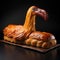 Realistic Sculpture Of An Orange Bread Bird: Romanesque, Lovecraftian, And Art Deco Inspired