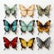 Realistic Sculptures Of Colorful Butterflies On Transparent Background