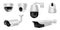 Realistic security cam set, cctv video camera, street observe equipment front and side angle view