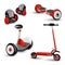 Realistic self-balancing gyro two-wheeled board scooter or hoverboard 3 colorful sets transparent background vector