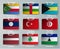 Realistic set of flags of paper of countries with tapes