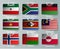 Realistic set of flags of paper of countries with tapes