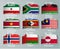 Realistic set of flags of paper of countries with tapes