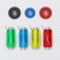 Realistic set of plastic bobbins, spools with colored thread isolated on background. Equipment for sewing, tailoring, accessory