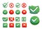 Realistic Set of simple web buttons green check mark and red cross.