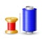 Realistic set of two spools of thread red and blue with a needle on an isolated white background