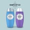 Realistic Shampoo Bottles with Labels. Vector Template Package. Product Packaging Design. Plastic Container Mock Up.