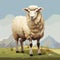 Realistic Sheep Art With Detailed Mountain Background - Prairiecore