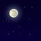 Realistic shining full moon in the dark blue sky