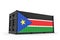 Realistic shipping container textured with Flag of South Sudan. Isolated. 3D Rendering