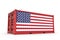 Realistic shipping container textured with Flag of the United States. Isolated. 3D Rendering