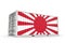 Realistic shipping container textured with Imperial Flag of Japan. Isolated. 3D Rendering