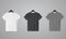 Realistic shirt mock up set. T-shirt template. White, black and gray version, front view