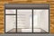 Realistic shop with glass windows and doors, front store window