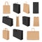 Realistic shopping bags. Paper 3d bag mockup, craft handbags and corporate identity packaging. Package bag templates