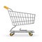 Realistic Shopping cart. Glossy metallic pushcart. Supermarket trolley. Real steel shop equipment. Side view shopping