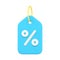 Realistic shopping vertical hanging blue tag rope with ring 3d icon template vector illustration