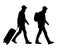 Realistic silhouette of walking man tourist with backpack