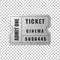 Realistic silver cinema ticket isolated object on transparent background. Cinema, theater, concert, movie, performance