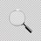 Realistic silver magnify on transparent background. Vector.