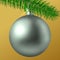 Realistic silver matte Christmas ball or bauble with fir branch on white background. Vector illustration