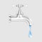 Realistic silver water tap with drop. Chrome steel faucet with dripping water isolated on gray