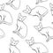 Realistic sitting cats seamless pattern sketch template. Cartoon graphic vector illustration in black and white