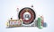Realistic slot machine with roulette wheel, casino chips and playing cards illustration on white png background.