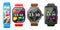 Realistic smartwatches. Electronic techno gadgets, wearable accessories, sport watches different forms, display screen