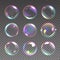 Realistic soap bubble. Detergent foam rainbow colored ball, laundry and shower color iridescent clear shampoo bubbles. Shiny