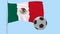 A realistic soccer ball flies around the realistically fluttering flag of Mexico on a transparent background, 3d rendering, PNG fo
