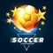 Realistic Soccer Ball with Gold Stars and Motion Light. Football Game Label. Sport Design.