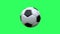 Realistic soccer ball is spinning on green background.