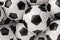 Realistic soccer balls background closeup