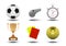Realistic soccer set of icons with referees objects, trophy, football ball, stopwatch, yellow and red card isolated on