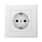 Realistic socket. 3d white plastic device for electric power. Isolated electrical equipment on wall