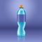 Realistic soda lemonade bottle mock up with blue label isolated on blue background reflected off the floor, vector