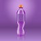 Realistic soda lemonade bottle mock up with purple label isolated on purple background reflected off the floor, vector