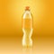 Realistic soda lemonade bottle mock up with yellow label isolated on yellow background reflected off the floor, vector