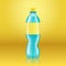 Realistic soda lemonade bottle mock up with yellow label isolated on yellow background reflected off the floor, vector