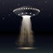 Realistic spaceship, unidentified flying object over night sky. UFO invasion. Alien space rocket