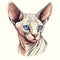 Realistic Sphynx Cat Head Vector Portrait Illustration