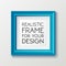 Realistic square blue frame template, frame on the wall mockup with decorative borders