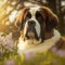 Realistic st. bernard dog on ravishing natural outdoor background.