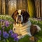 Realistic st. bernard dog on ravishing natural outdoor background.