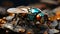 Realistic Steampunk Insect Art: Dark Cyan And Gold 8k 3d Close-up