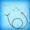 Realistic stethoscope and capsule on blue background, medical care concept, vector