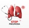 Realistic stethoscope. Lungs research banner, pneumonia diagnosis, viral respiratory infections. Medical tool, 3d organ