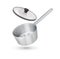 Realistic stew pan. Stainless steel household kitchenware. Opened metallic pot and transparent glass lid. Saucepan for