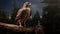 Realistic Still Life: Brown Hawk Poll Perched In Dramatic Forest Lighting